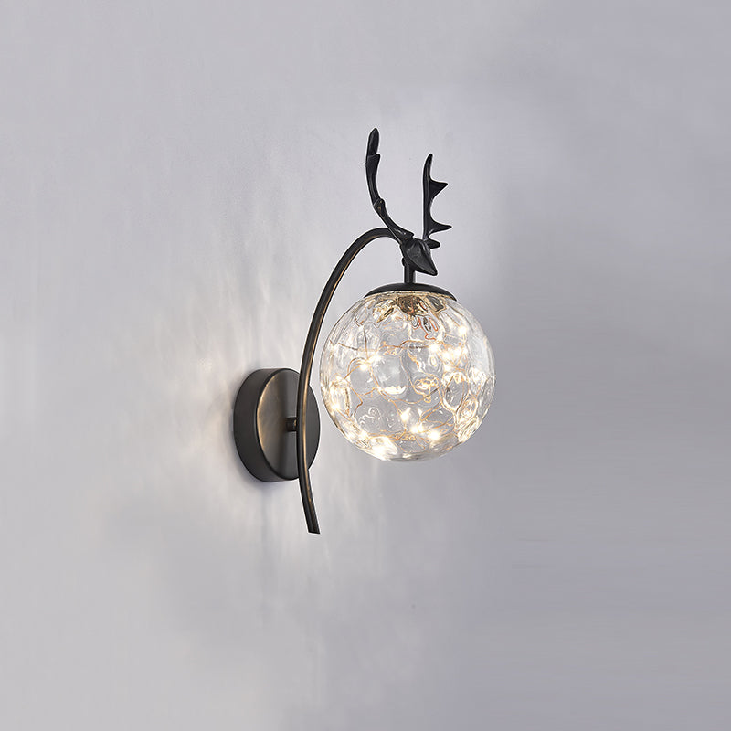 Modern Minimalist Style Spherical Wall Mounted Light Fixture Glass Wall Sconce Lighting with Antlers