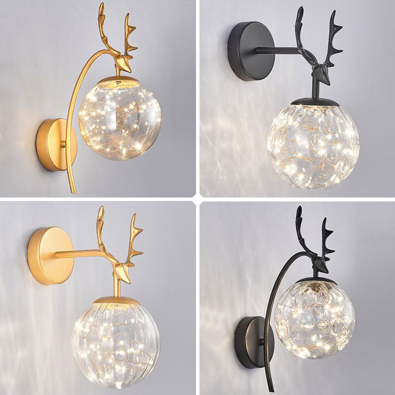 Modern Minimalist Style Spherical Wall Mounted Light Fixture Glass Wall Sconce Lighting with Antlers