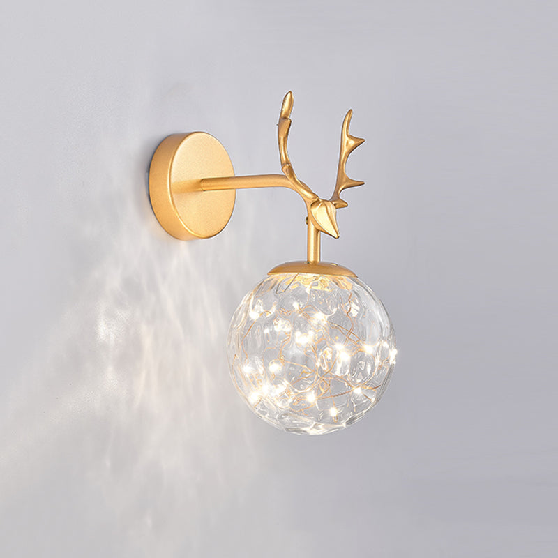 Modern Minimalist Style Spherical Wall Mounted Light Fixture Glass Wall Sconce Lighting with Antlers