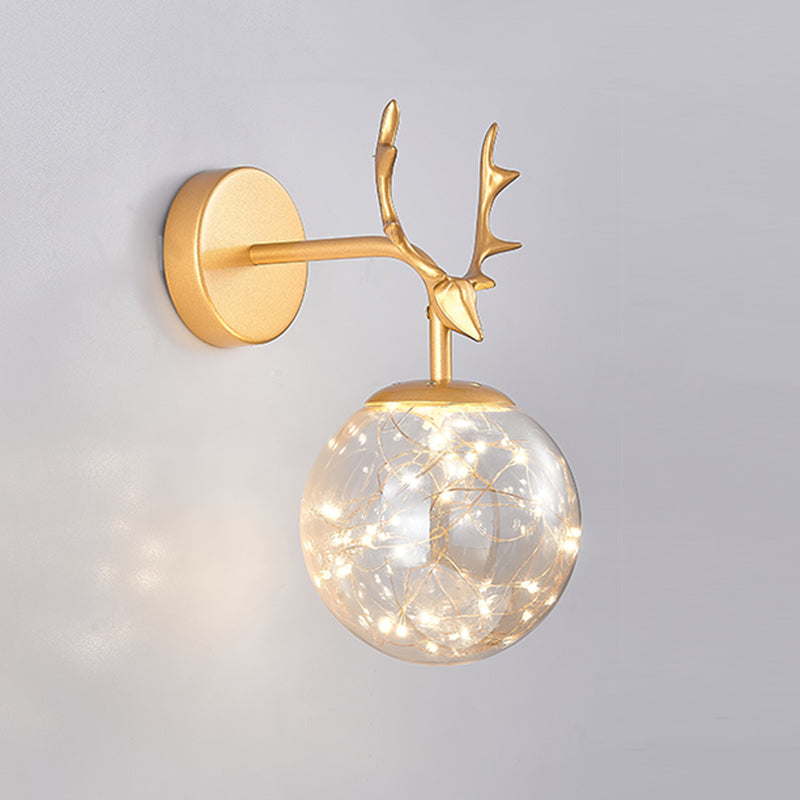 Modern Minimalist Style Spherical Wall Mounted Light Fixture Glass Wall Sconce Lighting with Antlers