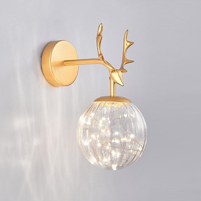 Modern Minimalist Style Spherical Wall Mounted Light Fixture Glass Wall Sconce Lighting with Antlers
