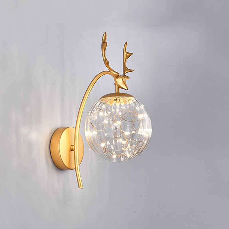 Modern Minimalist Style Spherical Wall Mounted Light Fixture Glass Wall Sconce Lighting with Antlers