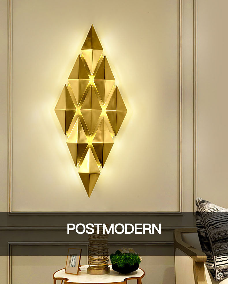 Electroplated Gold Diamond-shaped Wall Lamp Post-modern Style Metal Geometric Sconce Lights for Living Room