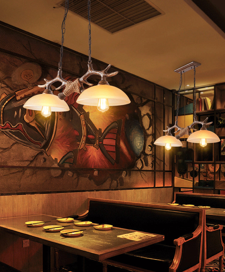 White Bowl Pendant Lighting Fixture Traditional Metal Restaurant Ceiling Pendant Light
