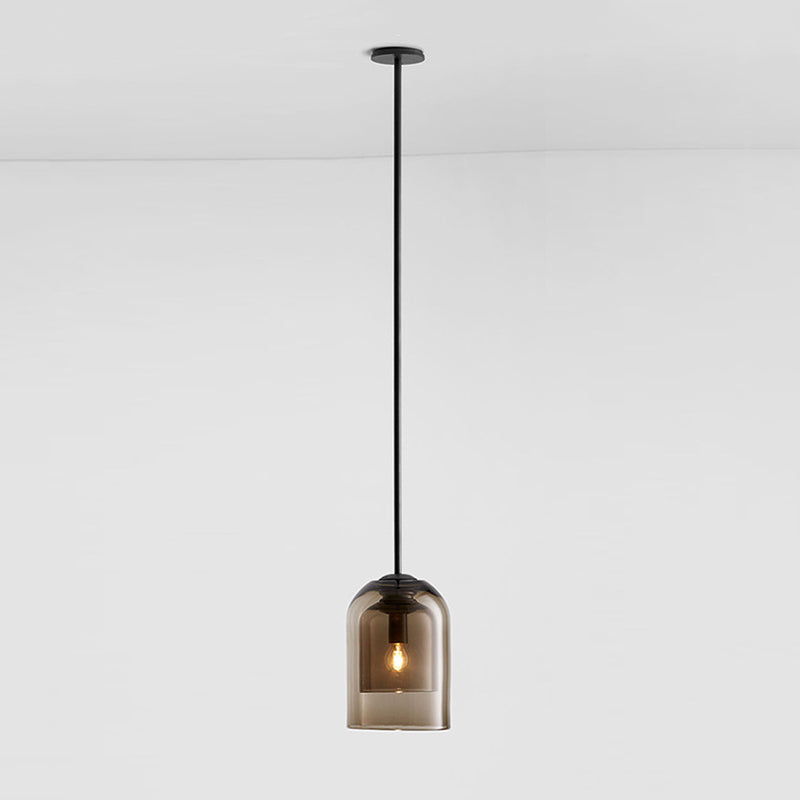 Double Glass Shade Mini Bell Shaped Hanging Light Contemporary Minimalism Single Bulb Lighting Pendant with 59" Adjustable Suspension Wire