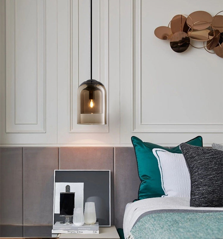 Double Glass Shade Mini Bell Shaped Hanging Light Contemporary Minimalism Single Bulb Lighting Pendant with 59" Adjustable Suspension Wire