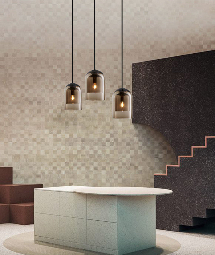 Double Glass Shade Mini Bell Shaped Hanging Light Contemporary Minimalism Single Bulb Lighting Pendant with 59" Adjustable Suspension Wire