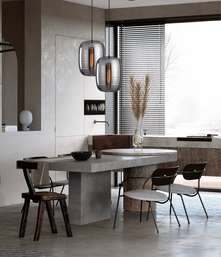 Luz colgante de vidrio de tambor de 11.8 "H