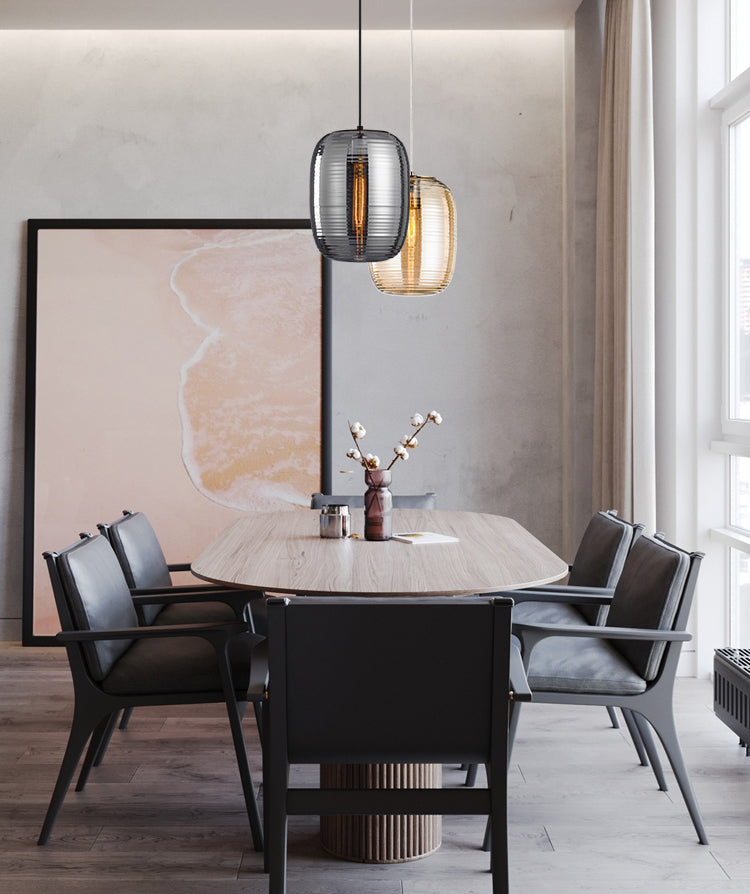 Luz colgante de vidrio de tambor de 11.8 "H