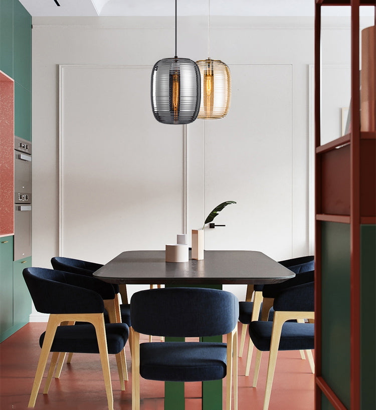 Luz colgante de vidrio de tambor de 11.8 "H