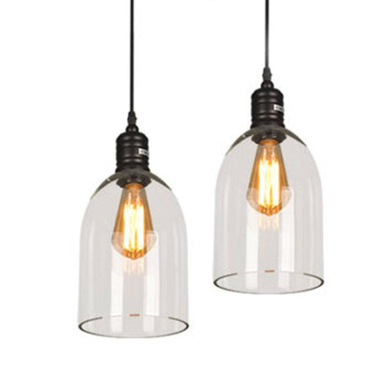 1-Light Vintage Industrial Style Hanging Light Transparent Glass Bell Shade Pendant Lamp in Black