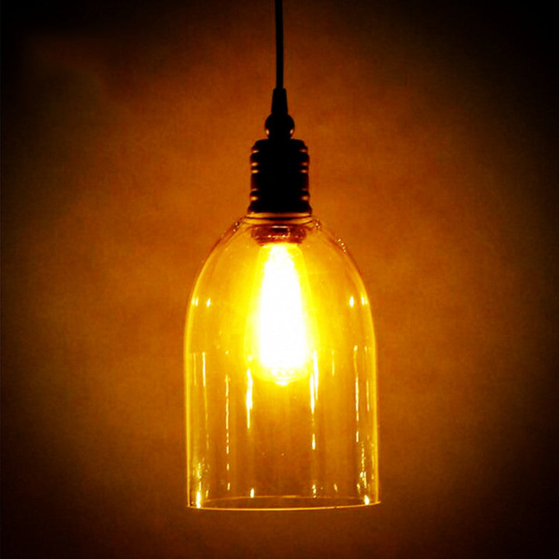 Stile industriale vintage a 1 luci Light appeso a campana trasparente in vetro lampada a sospensione in nero