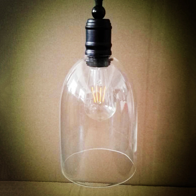 1-Light Vintage Industrial Style Hanging Light Transparent Glass Bell Shade Pendant Lamp in Black