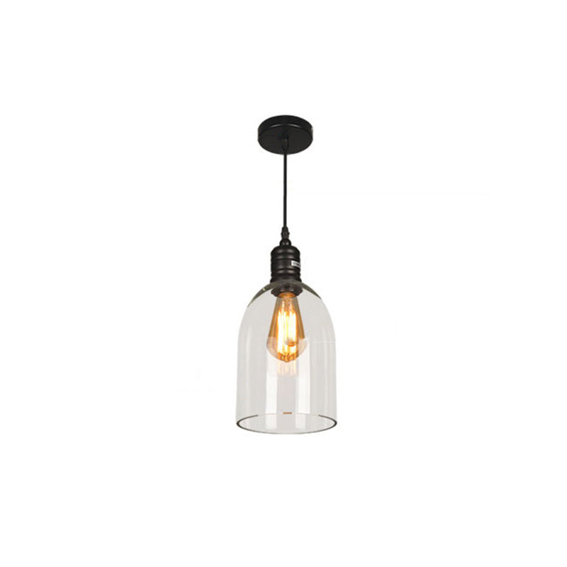 Stile industriale vintage a 1 luci Light appeso a campana trasparente in vetro lampada a sospensione in nero