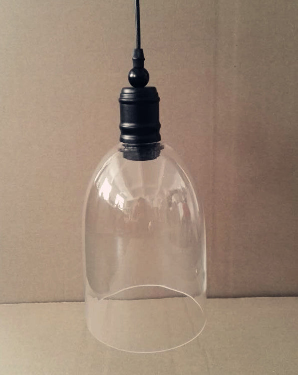 Stile industriale vintage a 1 luci Light appeso a campana trasparente in vetro lampada a sospensione in nero