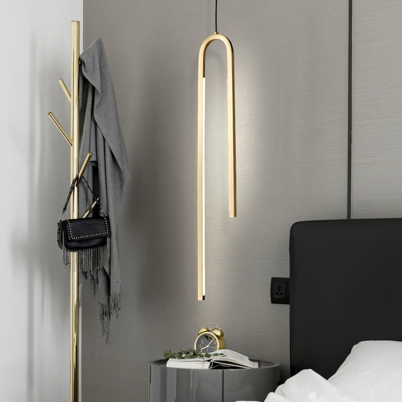 Luz de colgante LED lineal curvado de latón techo de metal Cuelga de colgantes para sala de estar