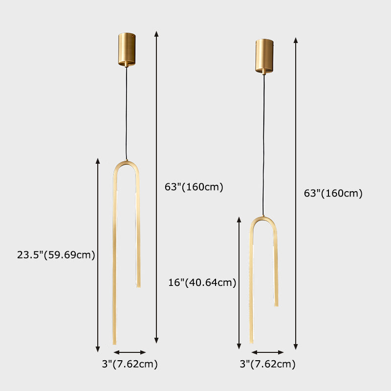 Luz de colgante LED lineal curvado de latón techo de metal Cuelga de colgantes para sala de estar
