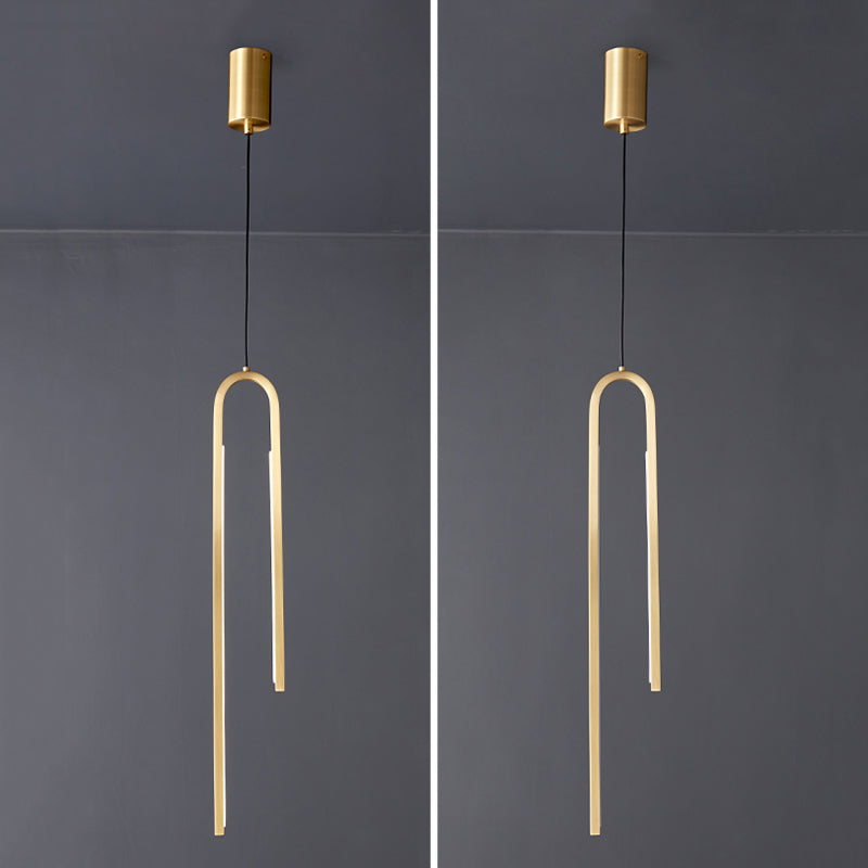 Luz de colgante LED lineal curvado de latón techo de metal Cuelga de colgantes para sala de estar
