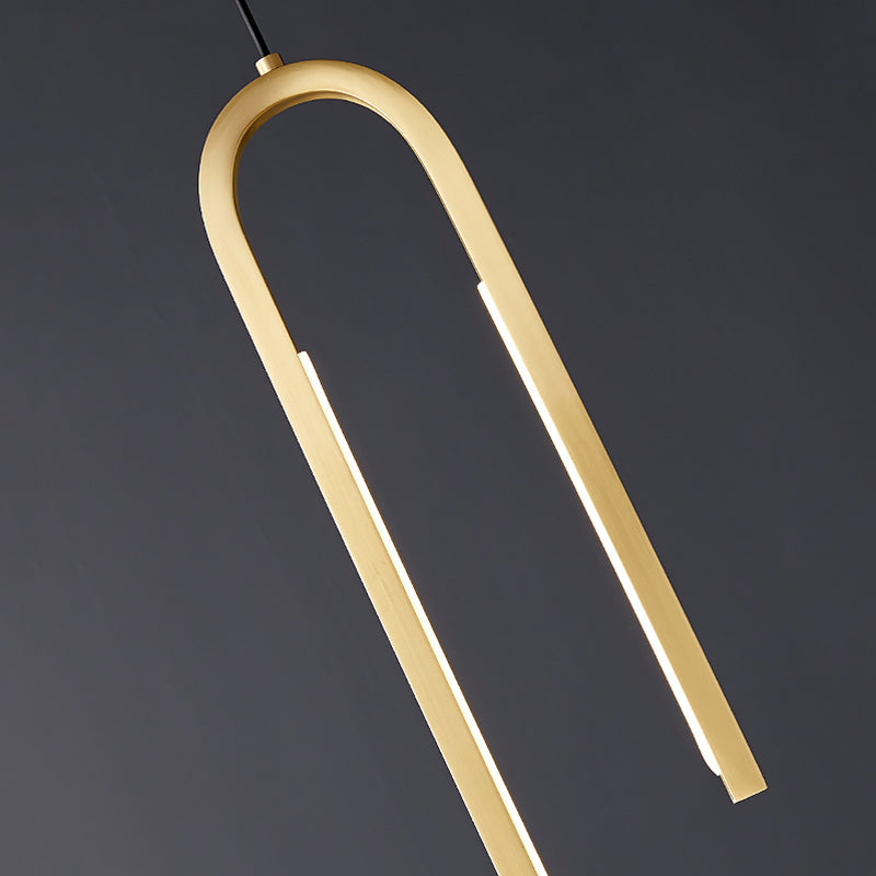 Luz de colgante LED lineal curvado de latón techo de metal Cuelga de colgantes para sala de estar