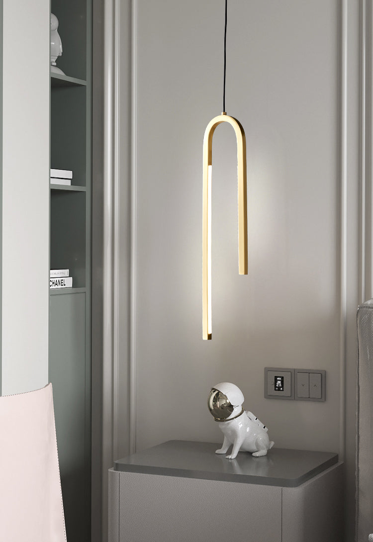 Luz de colgante LED lineal curvado de latón techo de metal Cuelga de colgantes para sala de estar