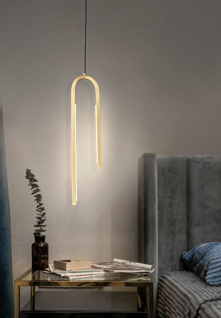 Luz de colgante LED lineal curvado de latón techo de metal Cuelga de colgantes para sala de estar