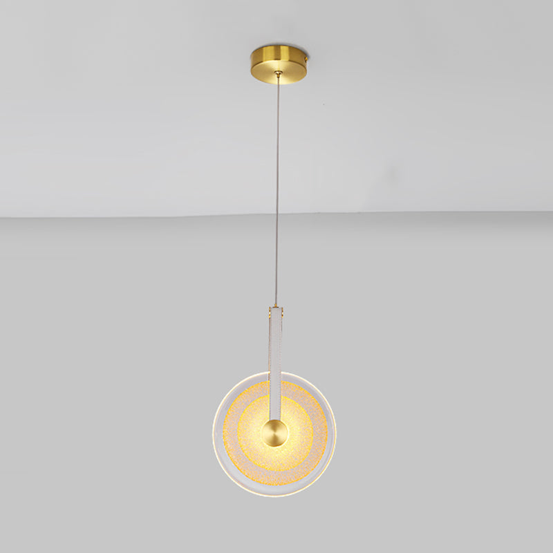 Messing schijf suspensie licht postmoderne getextureerde glazen led-droplamp met lederen band