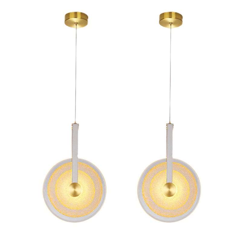 Messing schijf suspensie licht postmoderne getextureerde glazen led-droplamp met lederen band