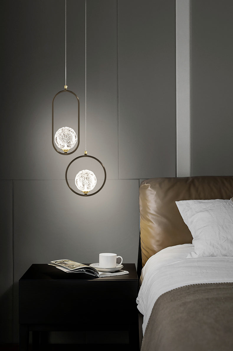 Strukturierte Kristallglaskugel Anhänger Einfachheit 1 Kopfpendel Licht für Schlafzimmer