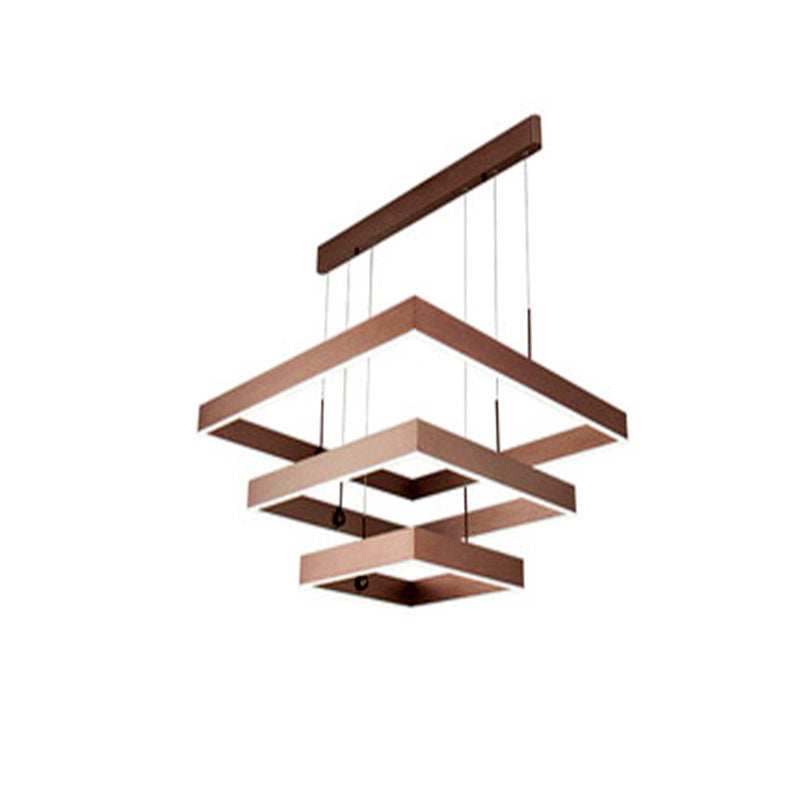 Minimalist Squared Hanging Ceiling Light Metal Living Room LED Chandelier Pendant Light in Coffee