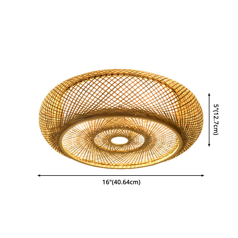 Bamboo Beige Flush Mount Ceiling Fixture Round Asian Flush Mount Ceiling Light Fixture