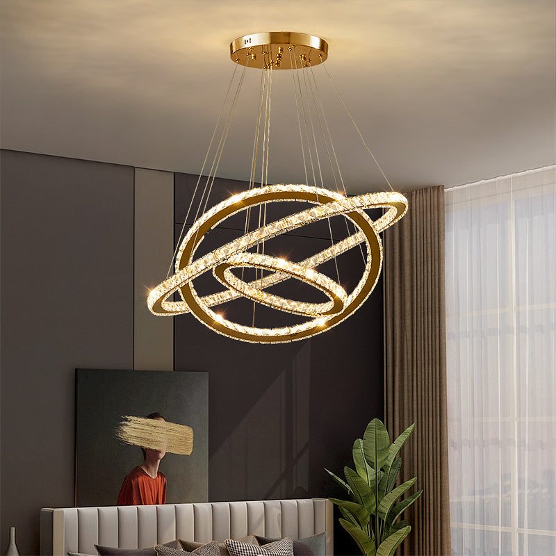New Modern Gold Tiered Chandelier Light Fixtures Crystal LED Hanging Lamp for Living Room