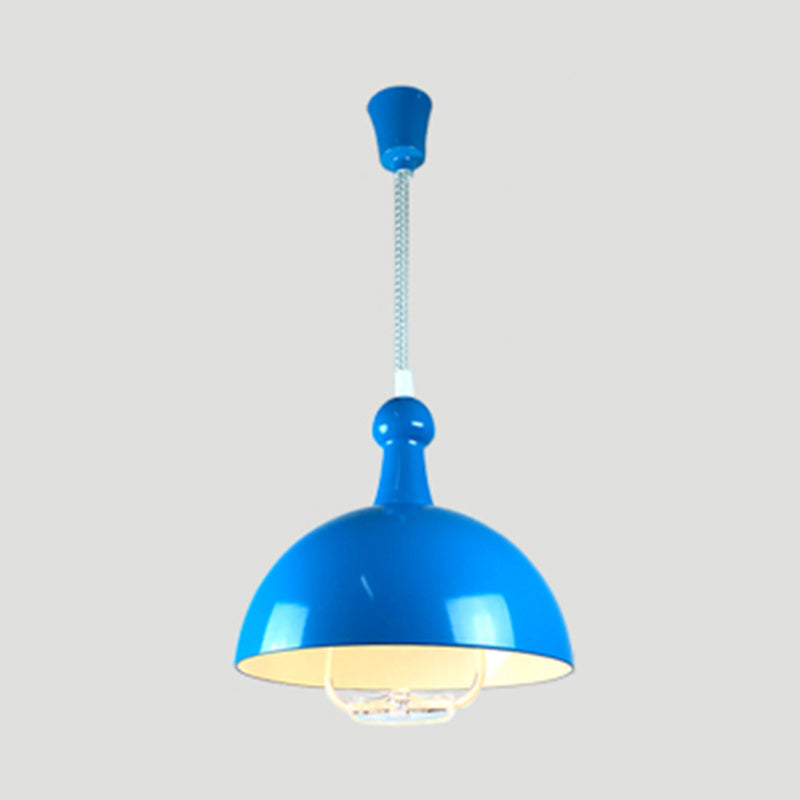 Macaron Hemispherical Suspension Lighting Metal 1-Light Dining Room Pendant Light with Pull Down Handle
