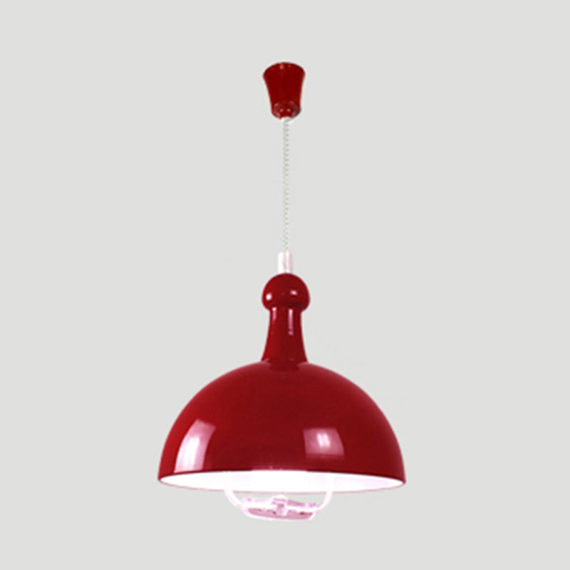 Macaron Hemispherical Suspension Lighting Metal 1-Light Dining Room Pendant Light with Pull Down Handle