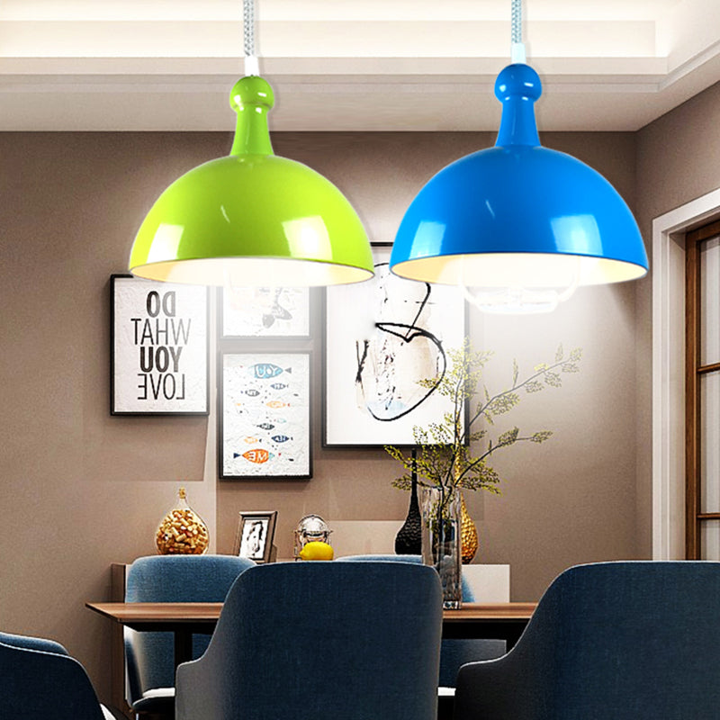 Macaron Hemispherical Suspension Lighting Metal 1-Light Dining Room Pendant Light with Pull Down Handle
