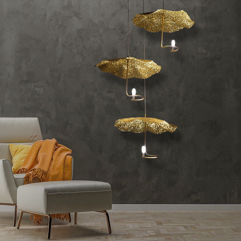 Luz de colgante de novedad posmoderna lámpara de loto de loto de loto con sombra de metal