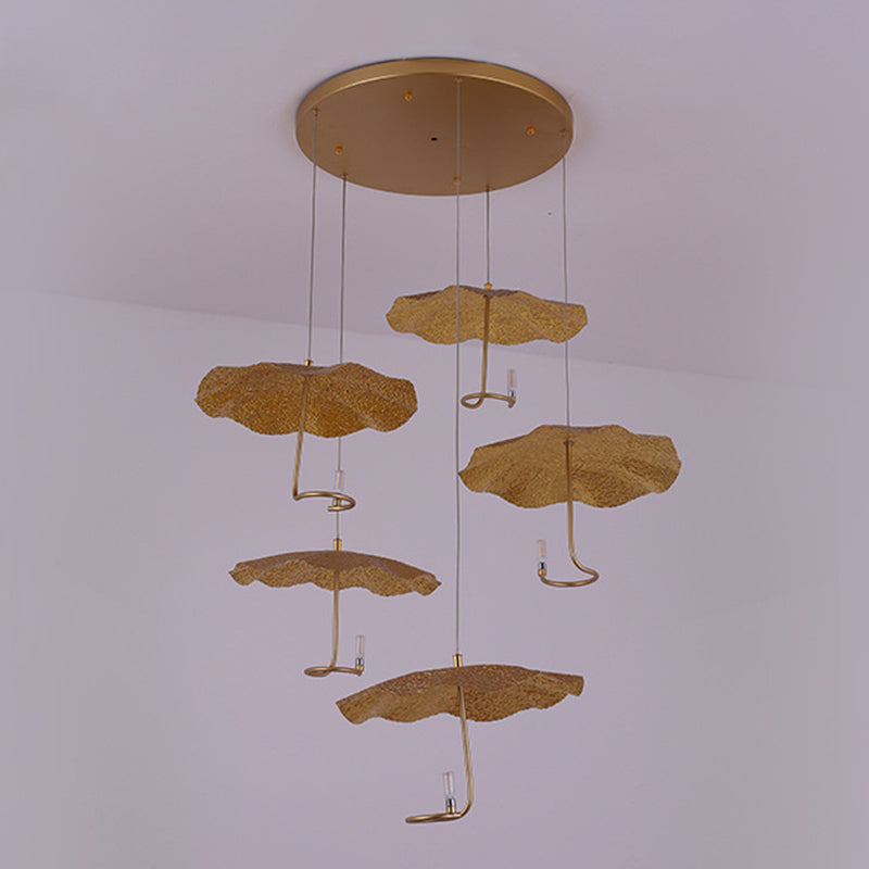 Luz de colgante de novedad posmoderna lámpara de loto de loto de loto con sombra de metal