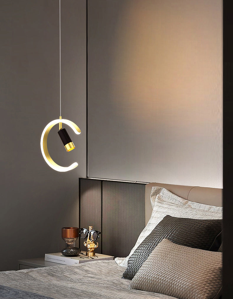 Acrylc C Pendelleuchten Scheinwerfer Einfachheit Schwarz und Gold LED Hängende Lampe für Schlafzimmer