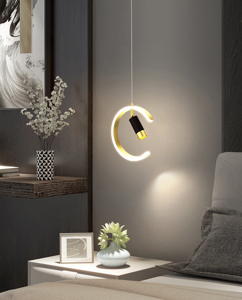 Acrylc C Pendelleuchten Scheinwerfer Einfachheit Schwarz und Gold LED Hängende Lampe für Schlafzimmer