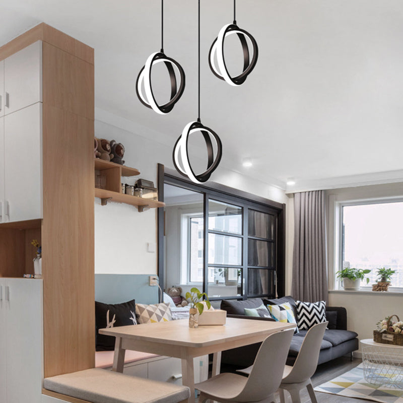 Black Circling Rings Pendant Light Minimalist Aluminum Suspension LED Light Fixture