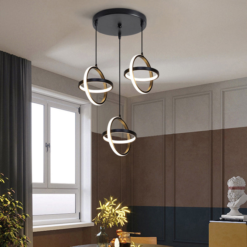 Black Circling Rings Pendant Light Minimalist Aluminum Suspension LED Light Fixture