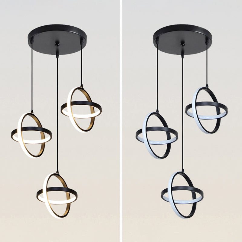 Black Circling Rings Pendant Light Minimalist Aluminum Suspension LED Light Fixture
