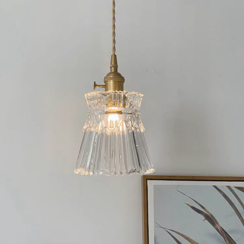 Geribbelde belschaduw eenvoud messing hanglamp postmoderne stijl 1-licht hanglampje met roterende schakelaarontwerp