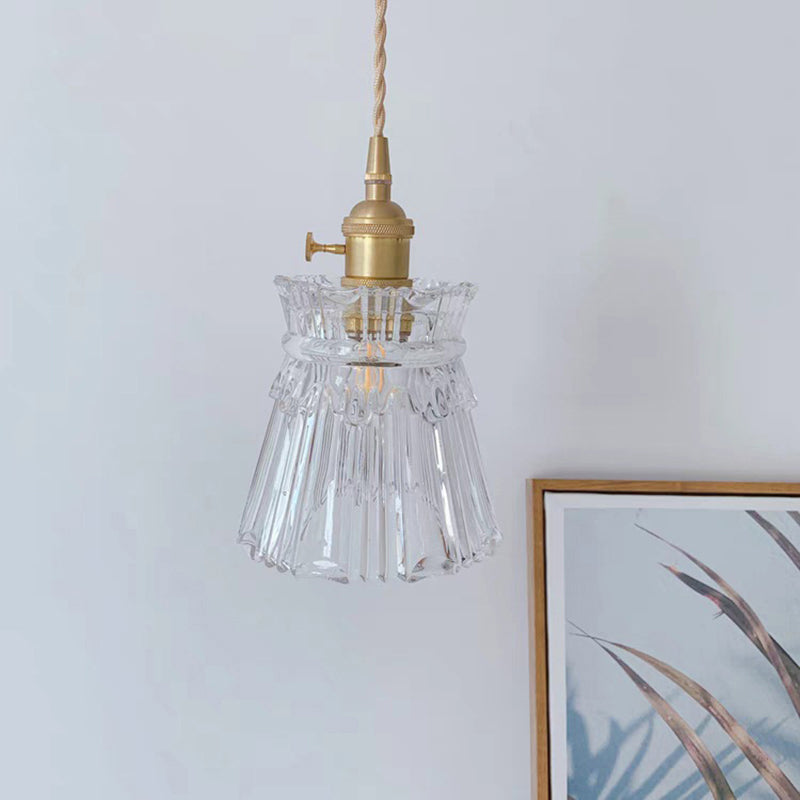 Tombra de campana acanalada Simplicidad Lámpara colgante de latón Estilo posmoderno Luz de colgante de 1 luz con diseño de interruptor giratorio