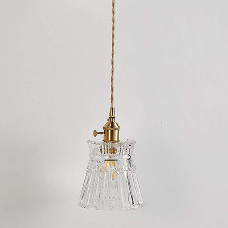 Tombra de campana acanalada Simplicidad Lámpara colgante de latón Estilo posmoderno Luz de colgante de 1 luz con diseño de interruptor giratorio