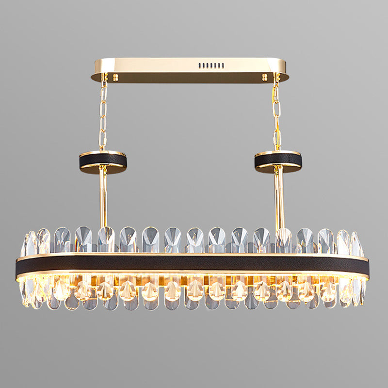 Black Linear Island Lightier Light MODERN MODERNY LED Crystal Crystal lampadario
