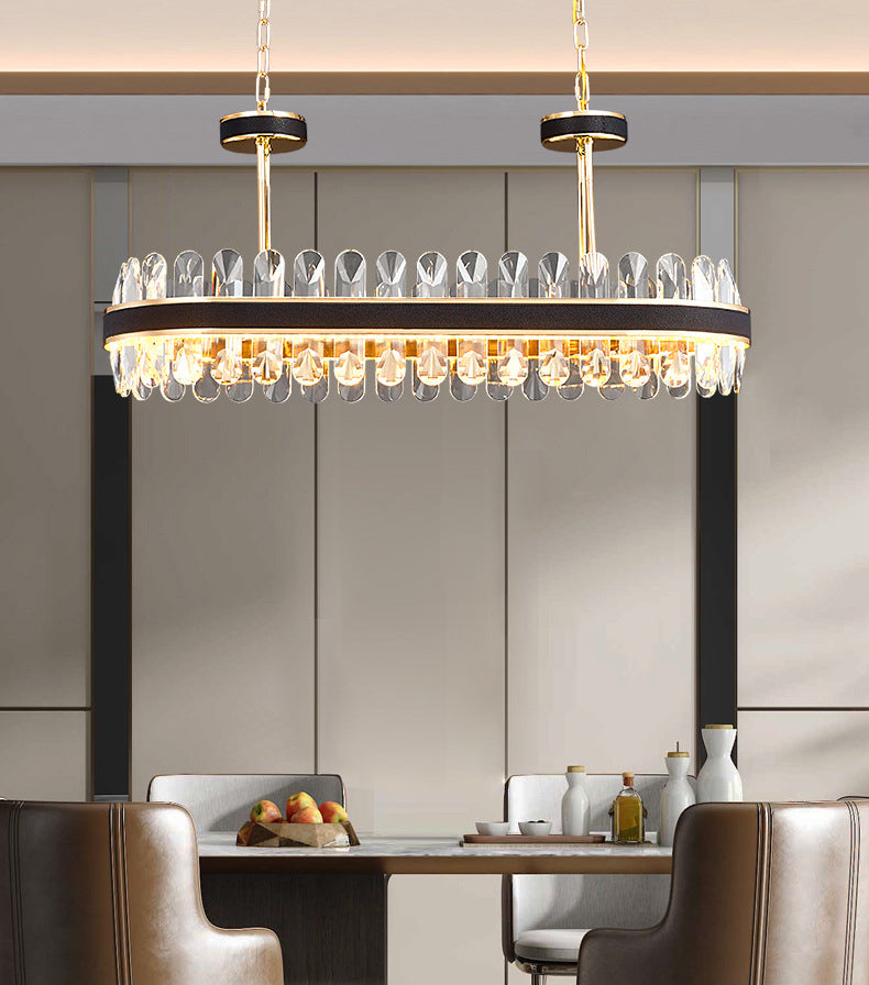 Black Linear Island Chandelier Light Modern Style LED Crystal Chandelier Light Fixture