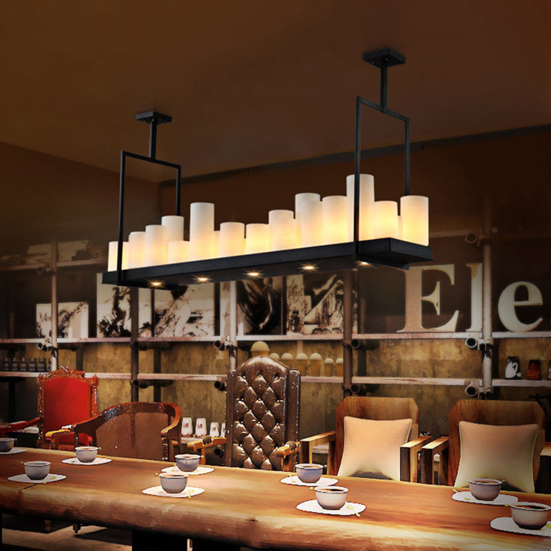 Cylindrical Restaurant Island Pendant Light Industrial Glass Black Hanging Island Light