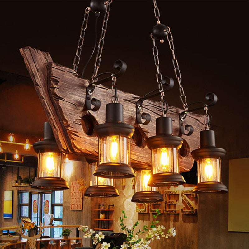 Cylinder Wood Island Pendant Light Industrial Restaurant Island Light Fixture in Distressed Wood