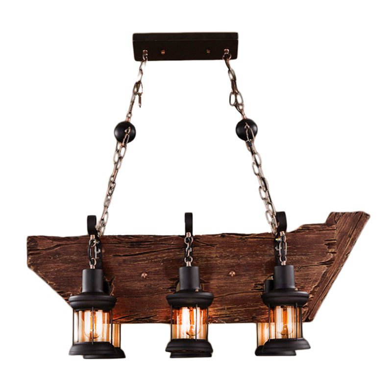 Cylinder Wood Island Pendant Light Industrial Restaurant Island Light Fixture in Distressed Wood