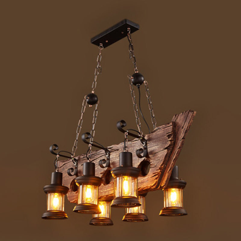 Cylinder Wood Island Pendant Light Industrial Restaurant Island Light Fixture in Distressed Wood